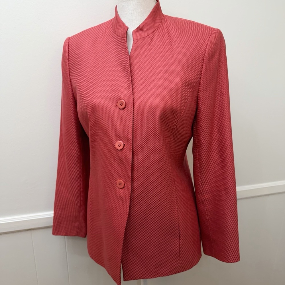 Talbots Coral Red Blazer Jacket Mandarin Collar Lined 6